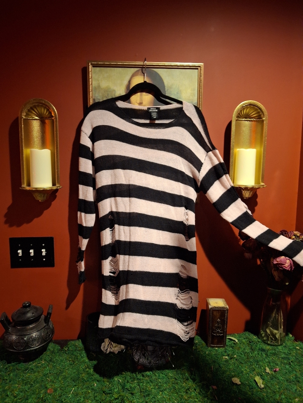 Social Collision Ripped Striped Sweater